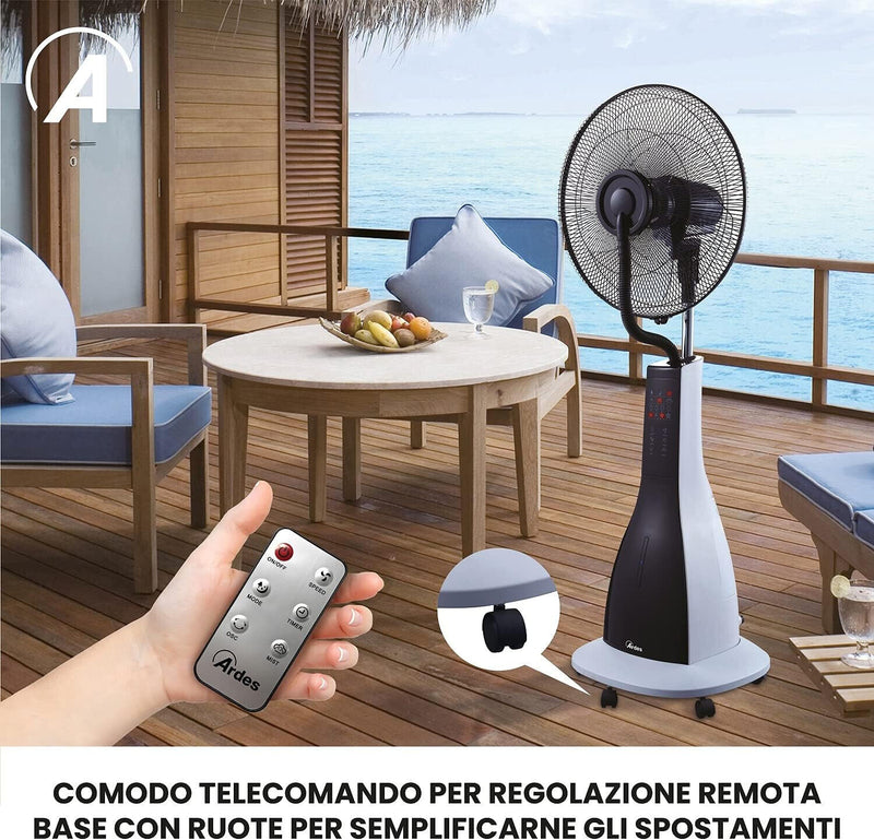ARDES VENTILATORE A PIANTANA CON UMNIDIFICATORE A ULTRASUONI TELECOMANDO E TIMER