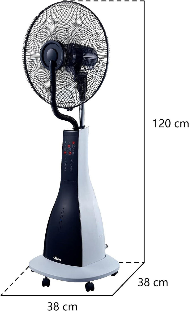 ARDES VENTILATORE A PIANTANA CON UMNIDIFICATORE A ULTRASUONI TELECOMANDO E TIMER