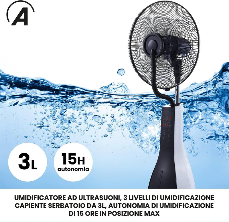 ARDES VENTILATORE A PIANTANA CON UMNIDIFICATORE A ULTRASUONI TELECOMANDO E TIMER
