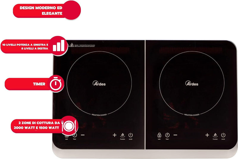 ARDES AR1F602 – KOOKIE DUO – FORNELLO A INDUZIONE POTENZA DIFFERENZIATA 3500 W