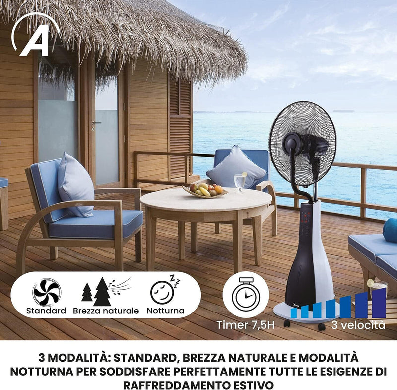 ARDES VENTILATORE A PIANTANA CON UMNIDIFICATORE A ULTRASUONI TELECOMANDO E TIMER
