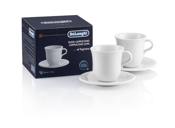 DE' LONGHI TOGNANA SET 2 TAZZE DA CAPPUCCINO 270 ml. DI PORCELLANA BIANCA