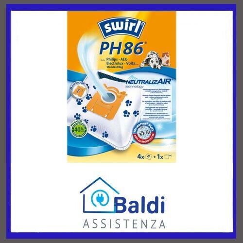 SWIRL PH86 4 SACCHETTI + 1 FILTRO PER ASPIRAPOLVERE PHILIPS VARI MODELLI