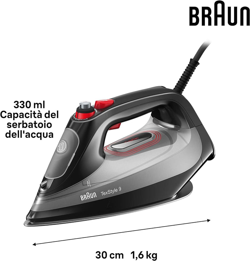 NUOVO FERRO DA STIRO A VAPORE BRAUN TEXSTYLE 9 SI9281BK 3100W ICARE AUTO - OFF